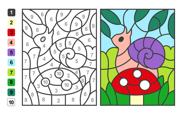 Cor por números Animais. Jogo de puzzle para educação infantil, desenho e aprendizagem de matemática - Vetor, Imagem