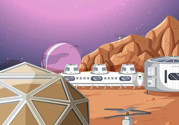 Ilustración del paisaje de asentamiento espacial - Vector, Imagen