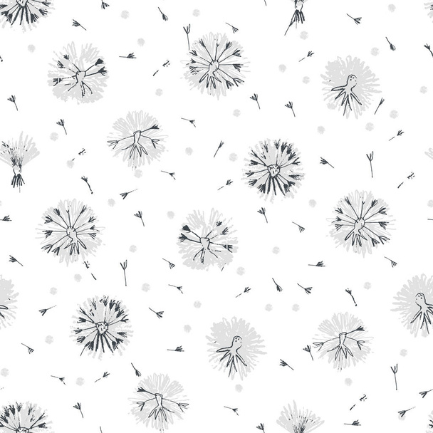 Απρόσκοπτη μοτίβο με λεπτή κεφαλές λουλουδιών πικραλίδα σε λευκό φόντο - Διάνυσμα, εικόνα