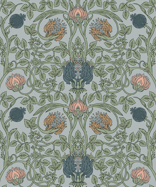 Floral vintage seamless pattern for retro wallpapers. Enchanted Vintage Flowers. Arts and Crafts movement inspired. Design for wrapping paper, wallpaper, fabrics. - Vetor, Imagem