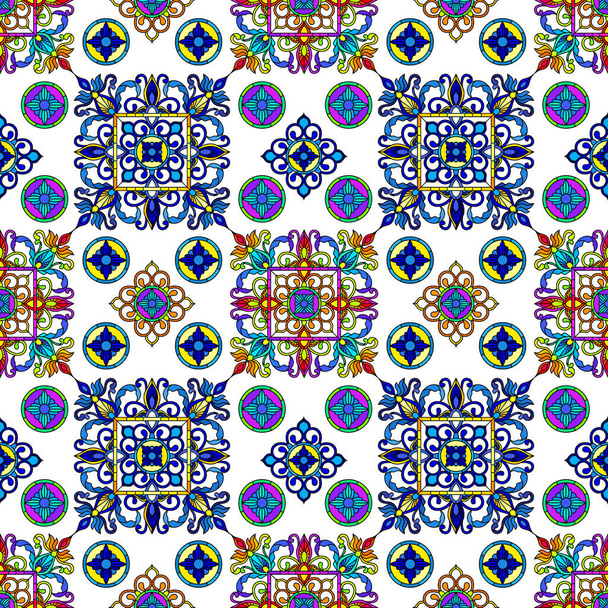 Seamless pattern with abstract patterns and colors on a white background - Vector, Image