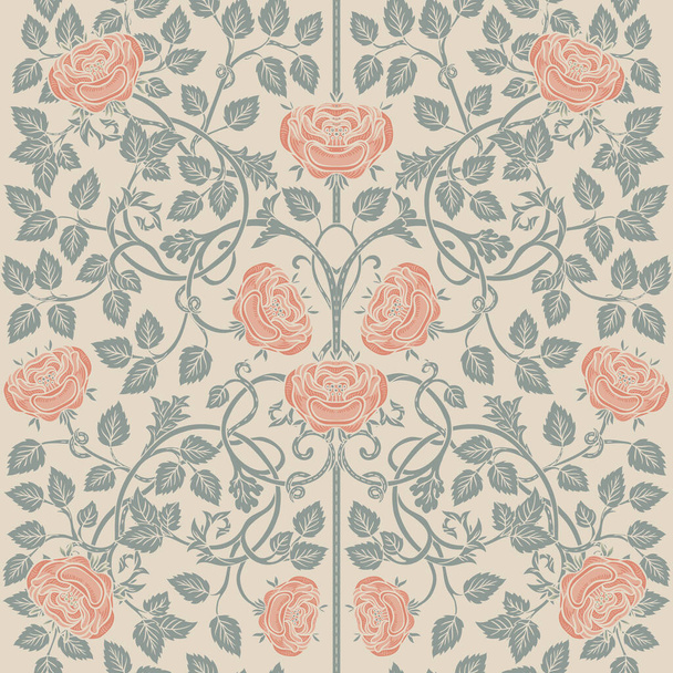 Floral vintage seamless pattern for retro wallpapers. Enchanted Vintage Flowers. Arts and Crafts movement inspired. Design for wrapping paper, wallpaper, fabrics. - Wektor, obraz