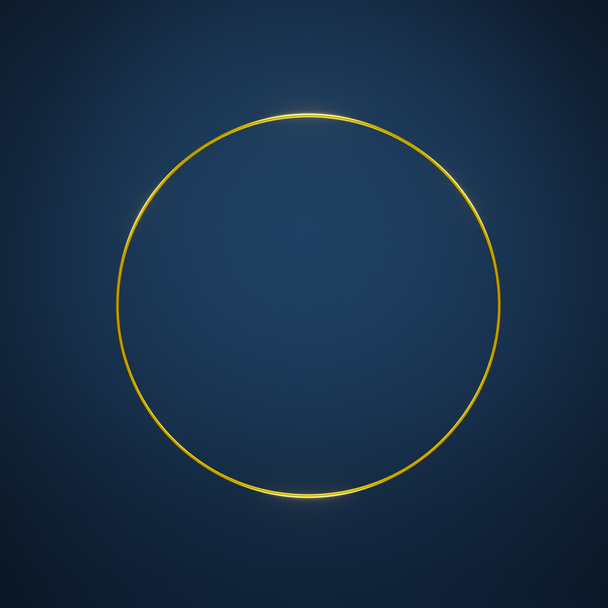 donkerblauwe achtergrond met gouden gloeiende cirkel, 3d render - Foto, afbeelding