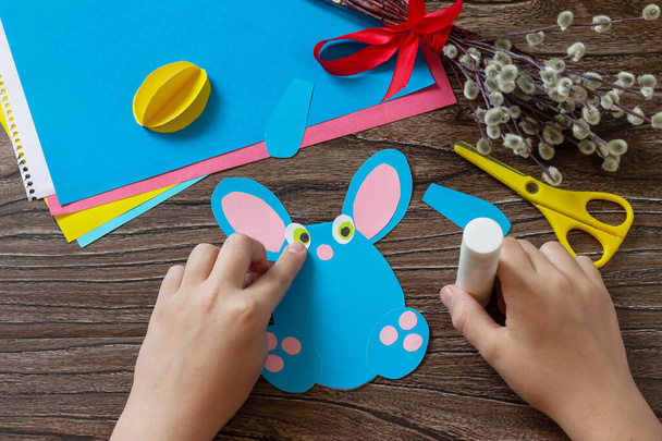 Instructions, step 6. Congratulation Easter bunny toy card with easter egg. Handmade. Project of childrens creativity, handicrafts, crafts for kids. - Zdjęcie, obraz