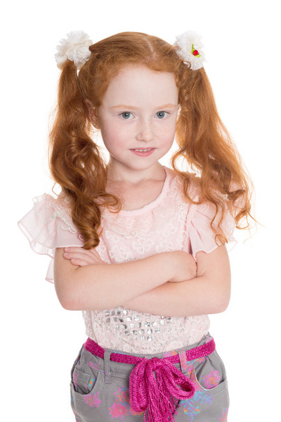 Six years old girl arms crossed - Foto, Imagen