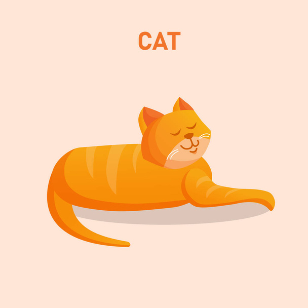 Ginger aranyos macska fekszik egy elszigetelt háttérben. Vektor rajzfilm illusztráció. - Vektor, kép