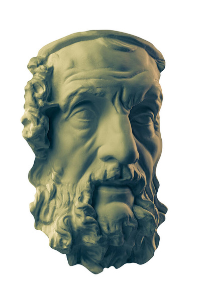 Bronze color gypsum copy of ancient statue Homer head for artists. Plaster antique sculpture of human face. Ancient greek poet and philosopher Homer is the legendary author of poems Iliad and Odyssey. - Photo, Image