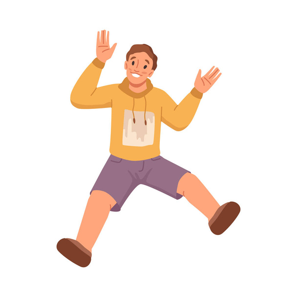 Happy preteen boy jumping and smiling, vector man - Vector, Image