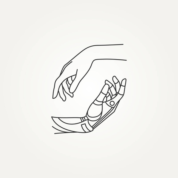 illustrazione semplice linea arte di mani robotiche e umane. simbolo di connessione tra le persone e intelligenza artificiale - Vettoriali, immagini