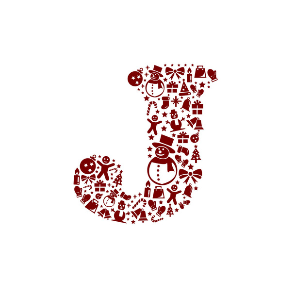 Christmas alphabet J on White Background - Vector, afbeelding