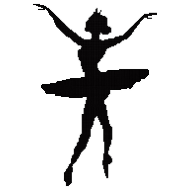 Ballerina silueta set. Vektorová ilustrace na bílém pozadí. 8bitová pixelová baletka. - Vektor, obrázek