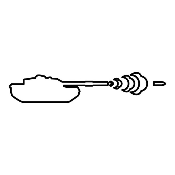 Tank Schießen Projektil Shell Militär Rauchen nach Schuss Krieg Schlacht Konzept Kontur Umriss Symbol schwarze Farbe Vektor Illustration Bild dünn flachen Stil einfach - Vektor, Bild