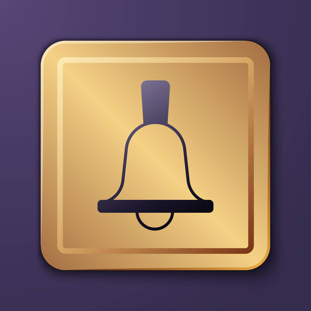 Purple Boxing bell icon isolated on purple background. Gold square button. Vector - Vetor, Imagem