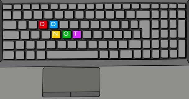 Vergessen Sie das Wort auf der Computertastatur nicht. Tastatur mit farbigen Tasten auf dem Laptop. 4k Zeichentrickfilm im Comic-Stil. - Filmmaterial, Video