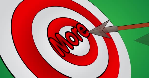 Arrows hit the bull's eye with the text More. Cartoon animation stock video. - Footage, Video