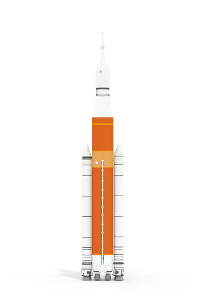 US-Rakete auf dem Weg zum Mond - Modell und Karten der NASA - 3D-Rendering - Foto, Bild