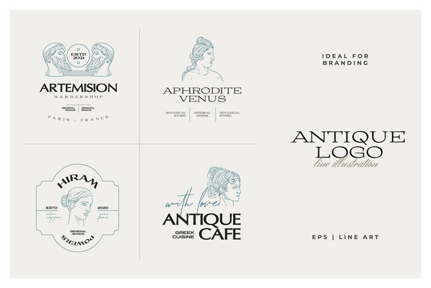 Αρχαίο ελληνικό κλασικό αγάλματα vector logo set. Μοντέρνο τατουάζ και logotip. - Διάνυσμα, εικόνα