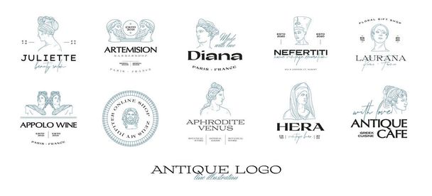 Antique Greek classic statues vector logo set. Modern tattoo and logotip. - Vector, Image