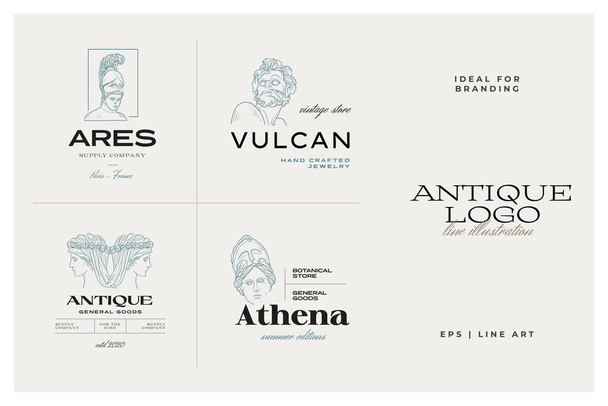 Griego antiguo estatuas clásicas vector logotipo conjunto. Tatuaje moderno y logotipo. - Vector, Imagen
