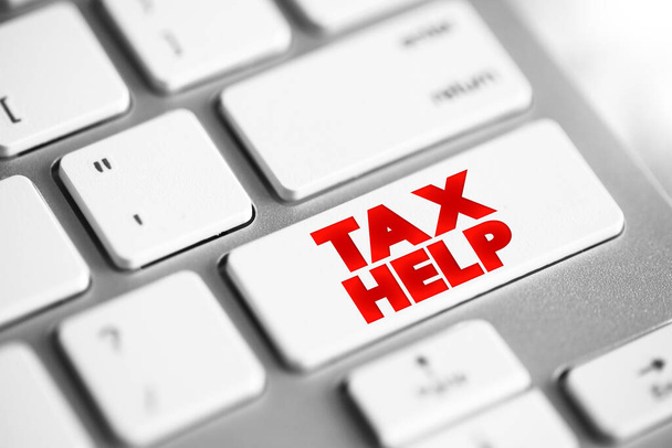 Φορολογική Βοήθεια κουμπί κειμένου στο πληκτρολόγιο, φόντο έννοια - Φωτογραφία, εικόνα