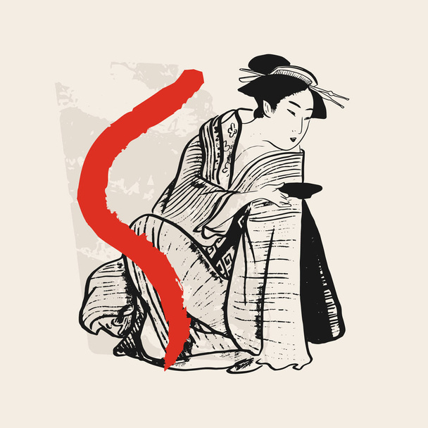 Hagyományos japán vektor illusztráció. Hagyományos Japánban. Ázsiai fogalom. Vintage művészet. Poszterek, könyvborítók, brosúrák, szórólapok tervezése. - Vektor, kép