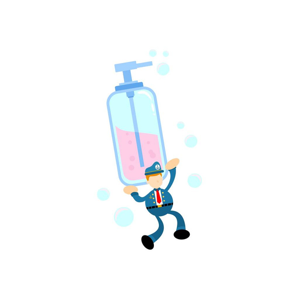 sailor and soap sanitizer hygene cartoon flat design illustration - Διάνυσμα, εικόνα