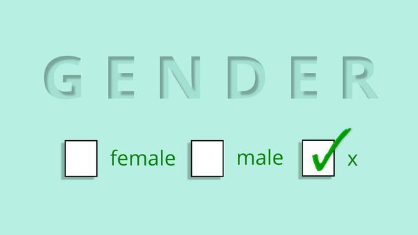 Third gender classifications. Shadow effect. Non-binary and intersex people. Sex designation as "X". Identities and Recognition. Option. Illustration with confirmation mark.  - Photo, Image