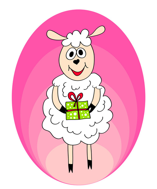 crazy sheep with present  - Vector, Image