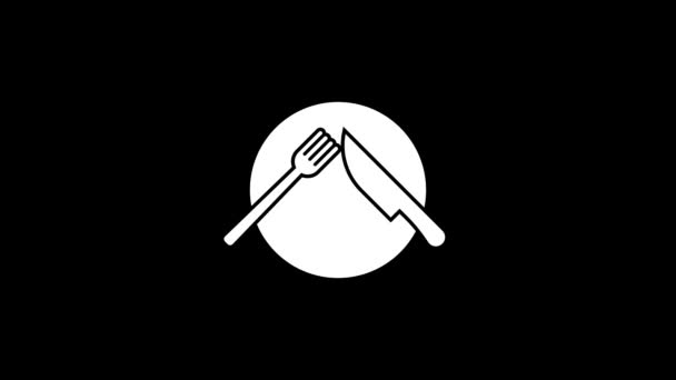 Tenedor Glitch con un cuchillo en el icono de la mesa sobre fondo negro. - Imágenes, Vídeo
