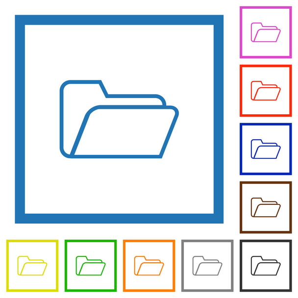 Φάκελος ανοιχτό περίγραμμα επίπεδη έγχρωμες εικόνες σε τετράγωνα πλαίσια σε λευκό φόντο - Διάνυσμα, εικόνα