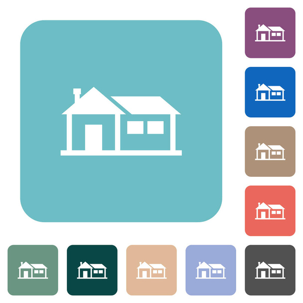 家族の家カラー丸みを帯びた正方形の背景に白いフラットアイコン - ベクター画像