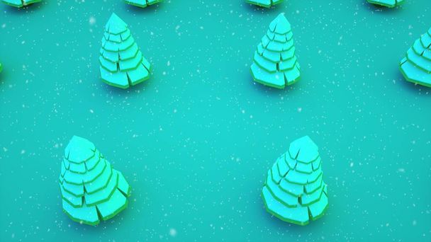 Vánoční stromky na modrém pozadí. Vánoční a šťastný nový rok koncept. Symbol vánočních stromků. 3D vykreslování. - Fotografie, Obrázek