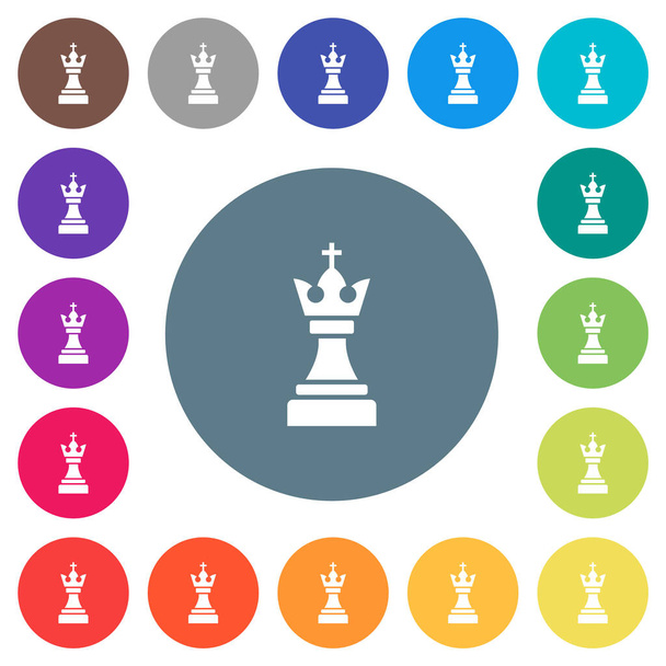 Siyah satranç kralı düz beyaz simgeler yuvarlak renkli arka planda. 17 arkaplan renk varyasyonu dahil. - Vektör, Görsel