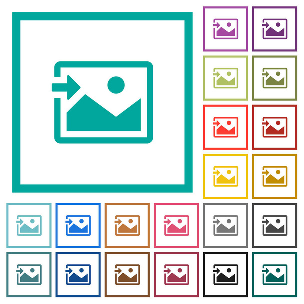 Импорт иконок плоского цвета с рамками квадранта на белом фоне - Вектор,изображение