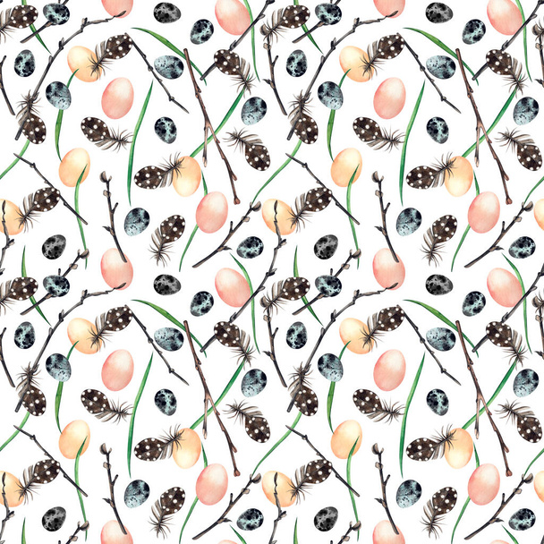 Seamless pattern on a white background on an Easter theme. Suitable for paper design, postcards, fabric, scrapbooking. - Photo, Image
