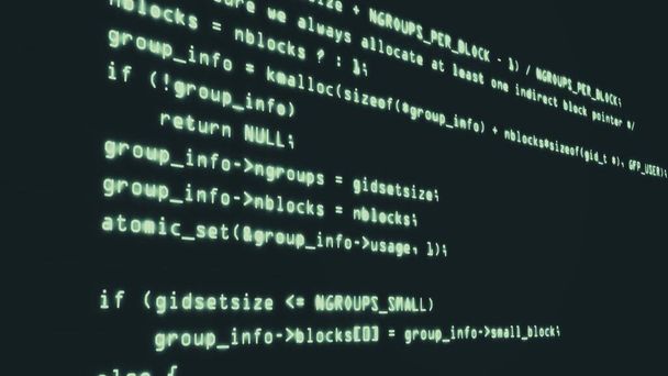 Hacker code die een computer scherm terminal doorloopt. 3d destructie. - Foto, afbeelding