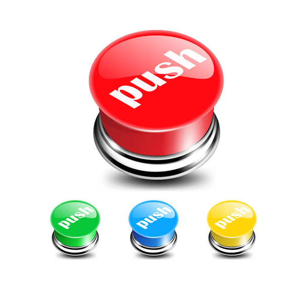 Um conjunto de botões de cores brilhantes realistas, com uma borda cromada - Vetor, Imagem