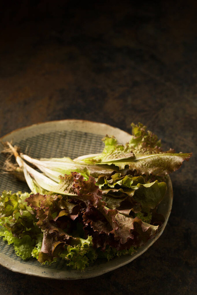 Lahodný zdravý organický salát s antokyaninem, blahodárným antioxidantem, zátiší v rustikálním stylu - Fotografie, Obrázek
