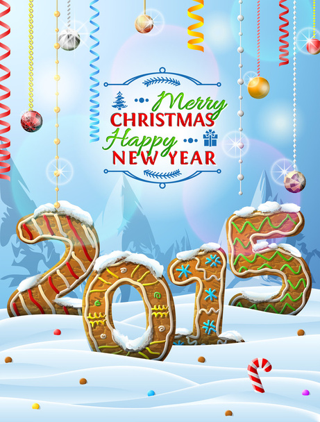 νέο έτος 2015 στο σχήμα του gingerbreads στο χιόνι - Διάνυσμα, εικόνα