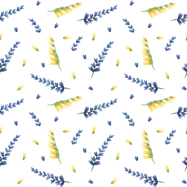 watercolor floral seamless pattern. Simple small blue flowers . Subtle ornament. Elegant design for decor, fabric - Fotó, kép