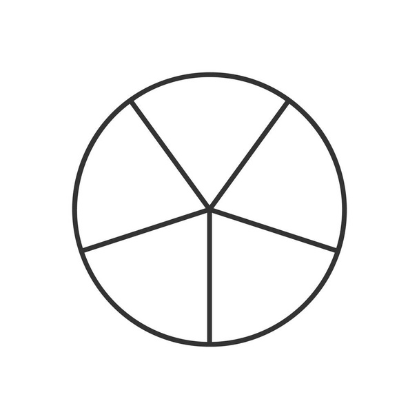 Koło podzielone na 5 segmentów. Ciasto lub pizza okrągły kształt pokrojone w pięć równych plasterków w stylu zarysu. Prosty przykład schematu biznesowego - Wektor, obraz