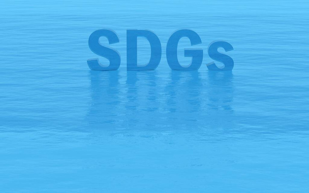 3DCG SDG letters en oceaan, imago van milieubescherming en behoud van mariene hulpbronnen - Foto, afbeelding