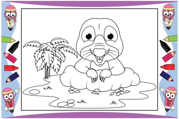 Dibujos animados de animales para colorear topo para niños - Vector, imagen