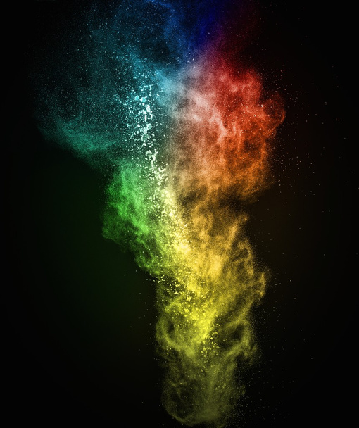 Pó colorido explodindo isolado em preto
 - Foto, Imagem