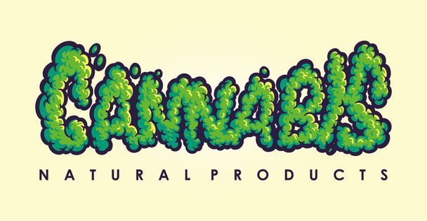 Cannabis Texto Nuvem Efeito Estilo Vector ilustrações para o seu trabalho Logo, mascote t-shirt mercadoria, adesivos e desenhos de etiquetas, cartaz, cartões de saudação empresa de publicidade ou marcas. - Vetor, Imagem