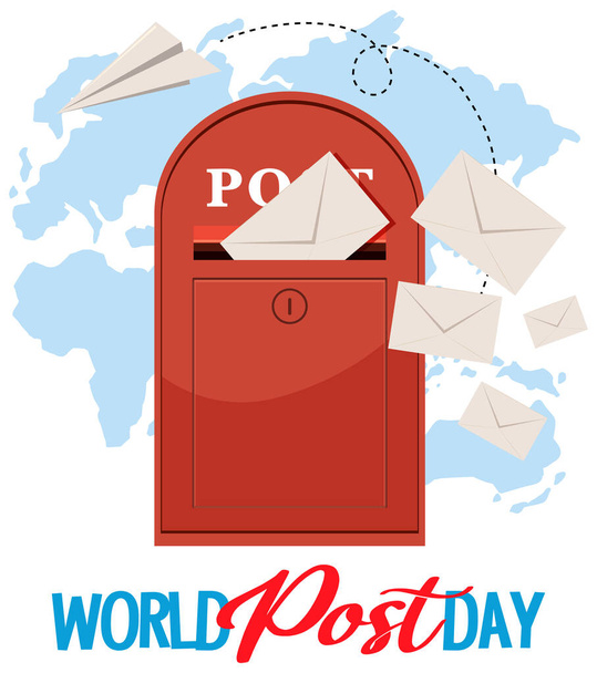 Wereld Post Dag banner met een brievenbus op wereldkaart illustratie - Vector, afbeelding