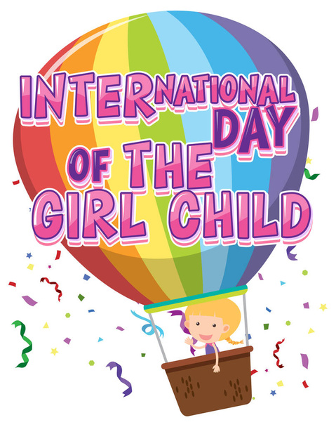 Internationaler Tag des Mädchens Kind Logo auf Heißluftballon Illustration - Vektor, Bild