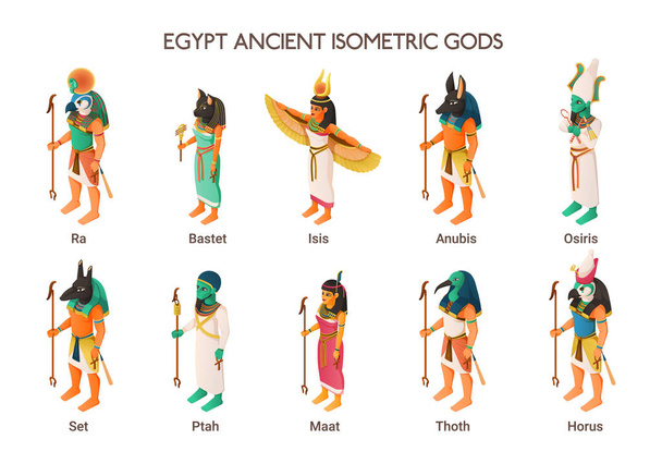 Egipto Conjunto de dioses antiguos - Vector, Imagen