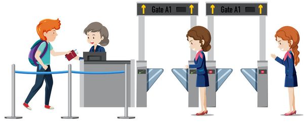 A passenger walking to boarding gate entrance illustration - Vector, Image