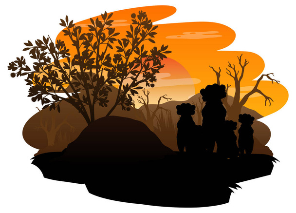 Silhouet savanne bos met meerkat illustratie - Vector, afbeelding